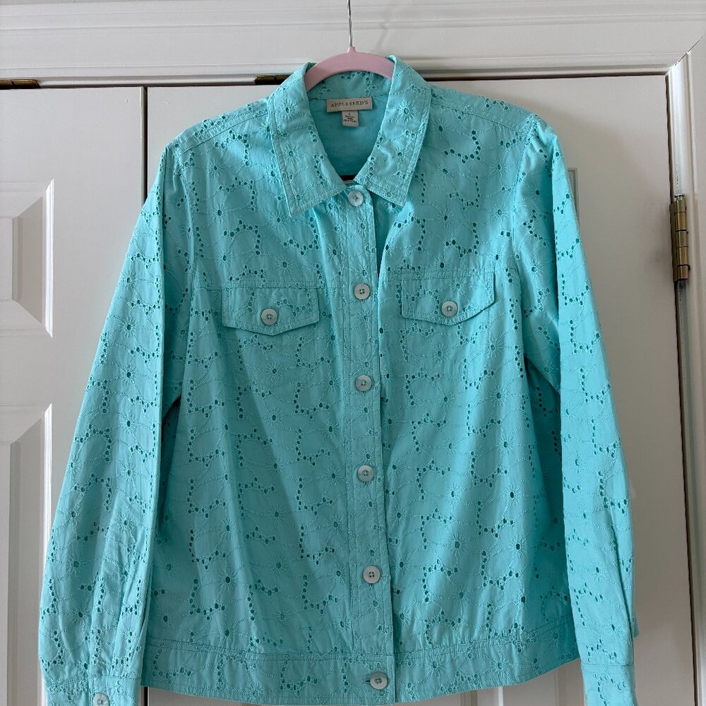 Women's Appleseed's Eyelet Turquoise Jacket NWOT Large